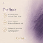 Theorie Sage product description with purple gradient on a light beige background